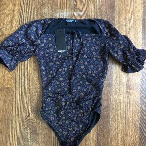 Nasty Gal Rushed Floral Puff Sleeve Body Suit